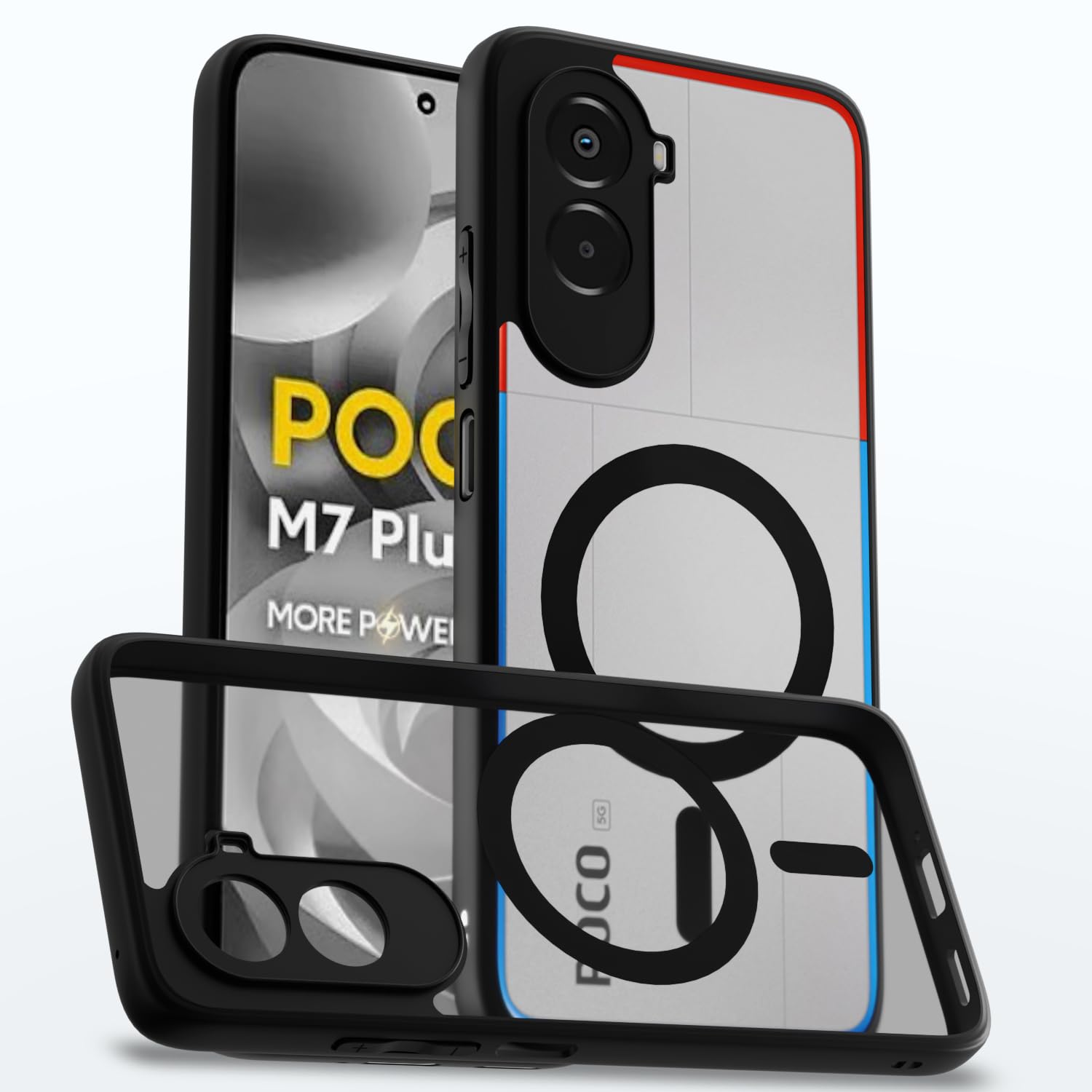 Pikkme black mag-safe phone cover for Poco M7 Plus 5G