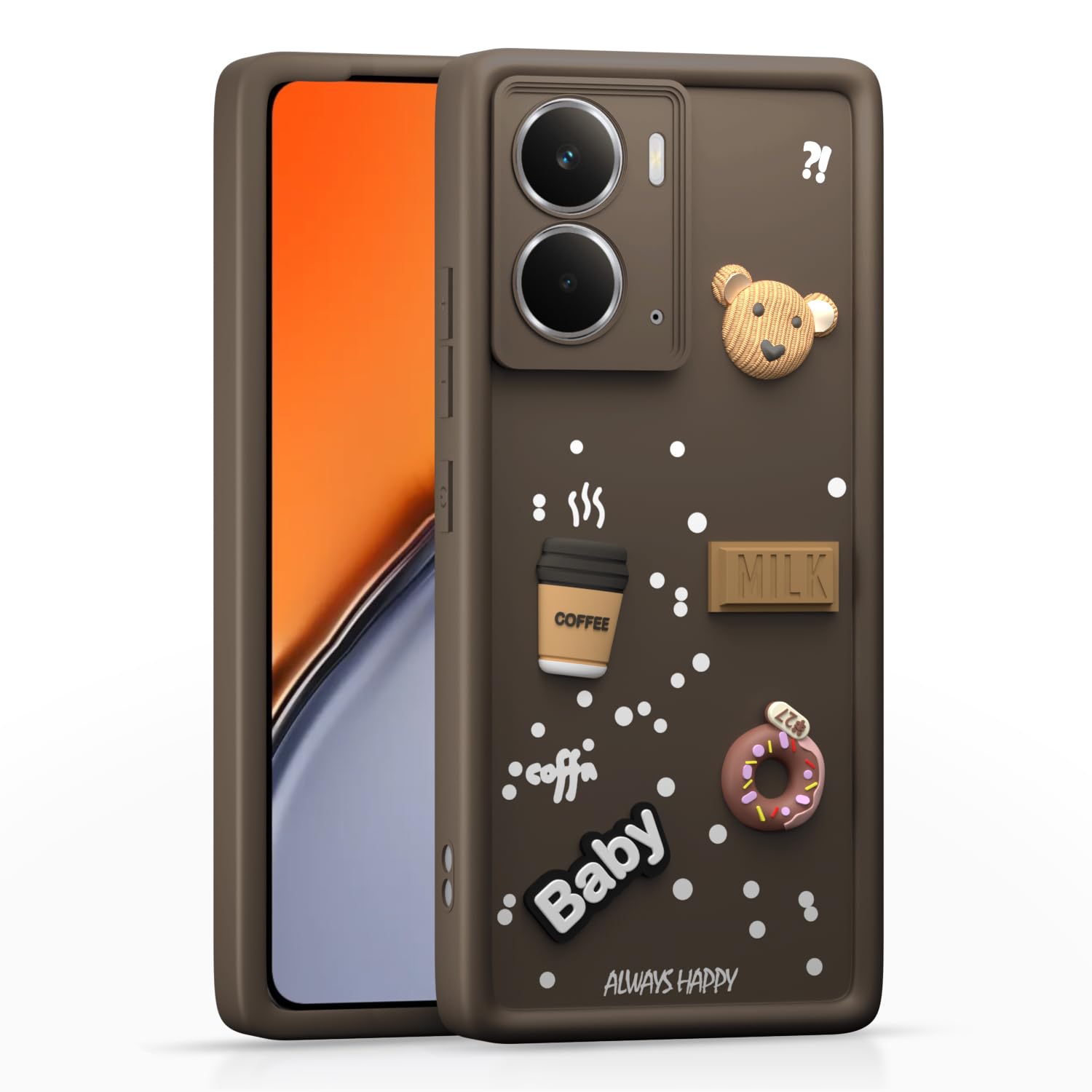 Pikkme Realme P3 5G Cute Fun Cartoon 3D Bear Coffee Back Cover (Brown)