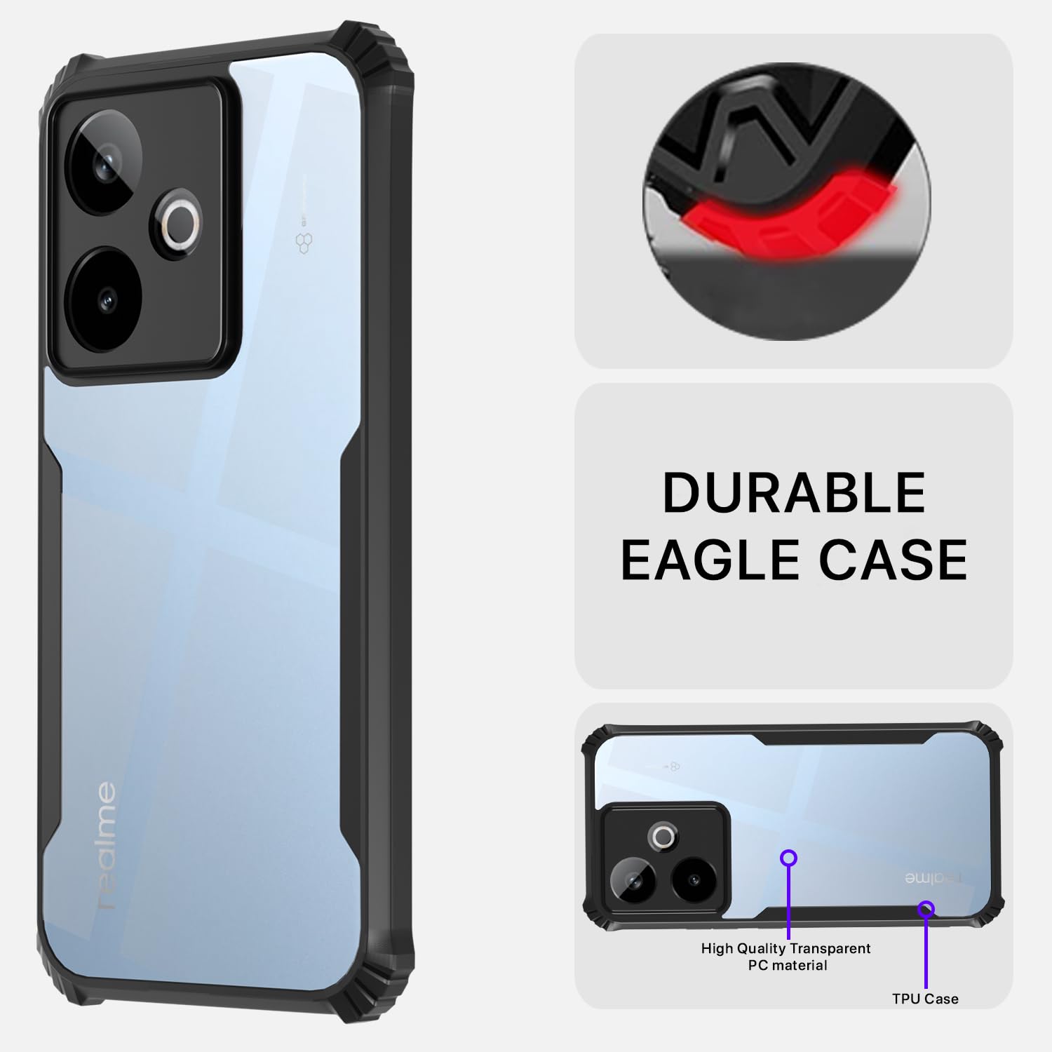 Pikkme Realme GT 7 5G / GT 7T 5G Eagle Clear Transparent Back Cover (Black)