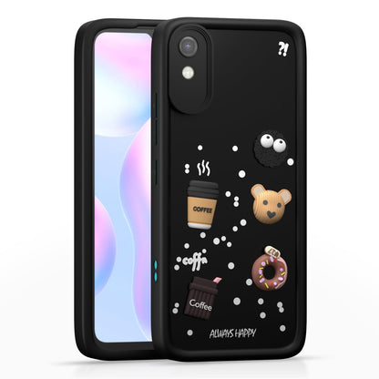 Pikkme Redmi 9A / 9i / 9A Sport Cute Fun Cartoon 3D Bear Silicone Back Cover - Black 