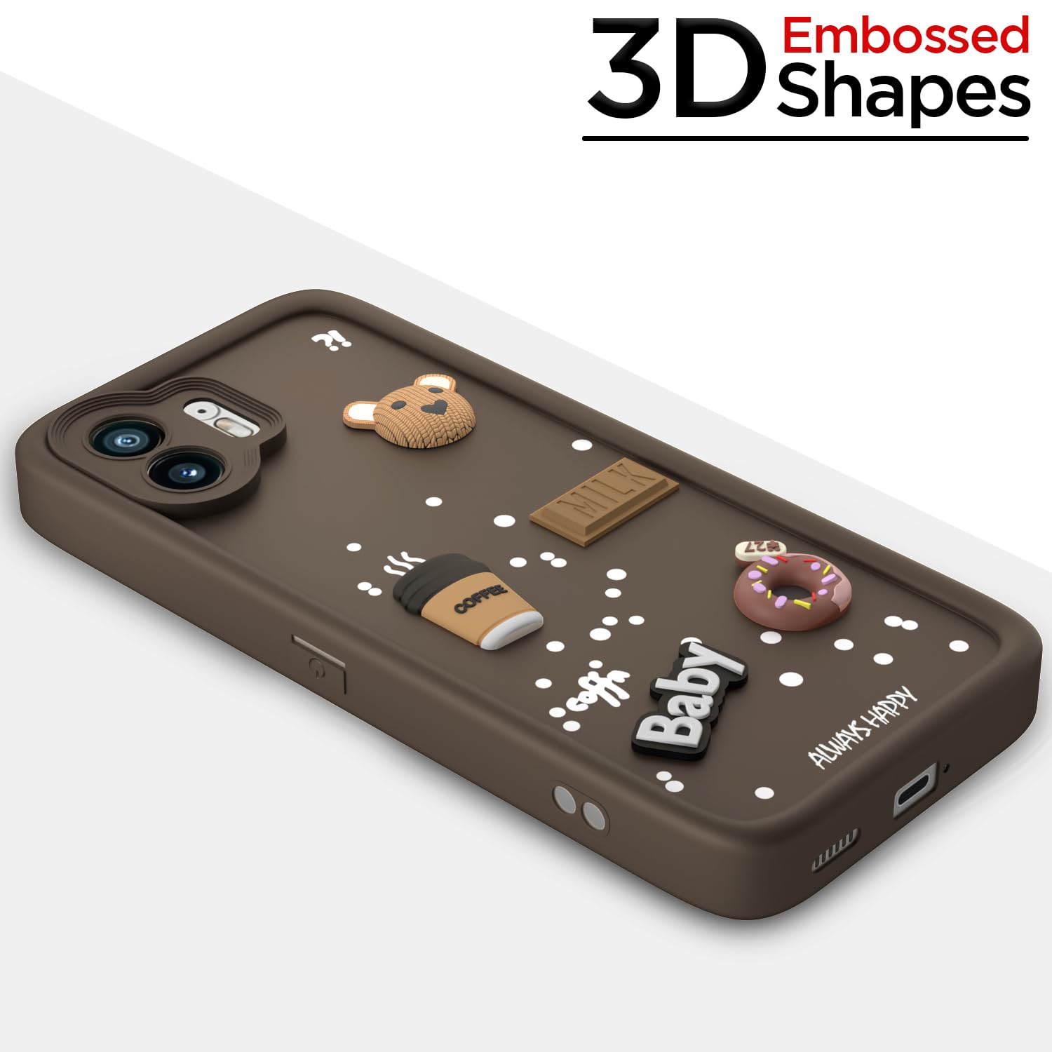 Pikkme Nothing Phone 2 Cute Fun Cartoon 3D Bear Coffee Back Cover (Brown)