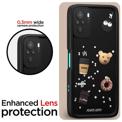 Pikkme Redmi Note 10 / Note 10s / Note 11 SE  Cute Fun Cartoon 3D Bear Coffee Back Cover (Black)