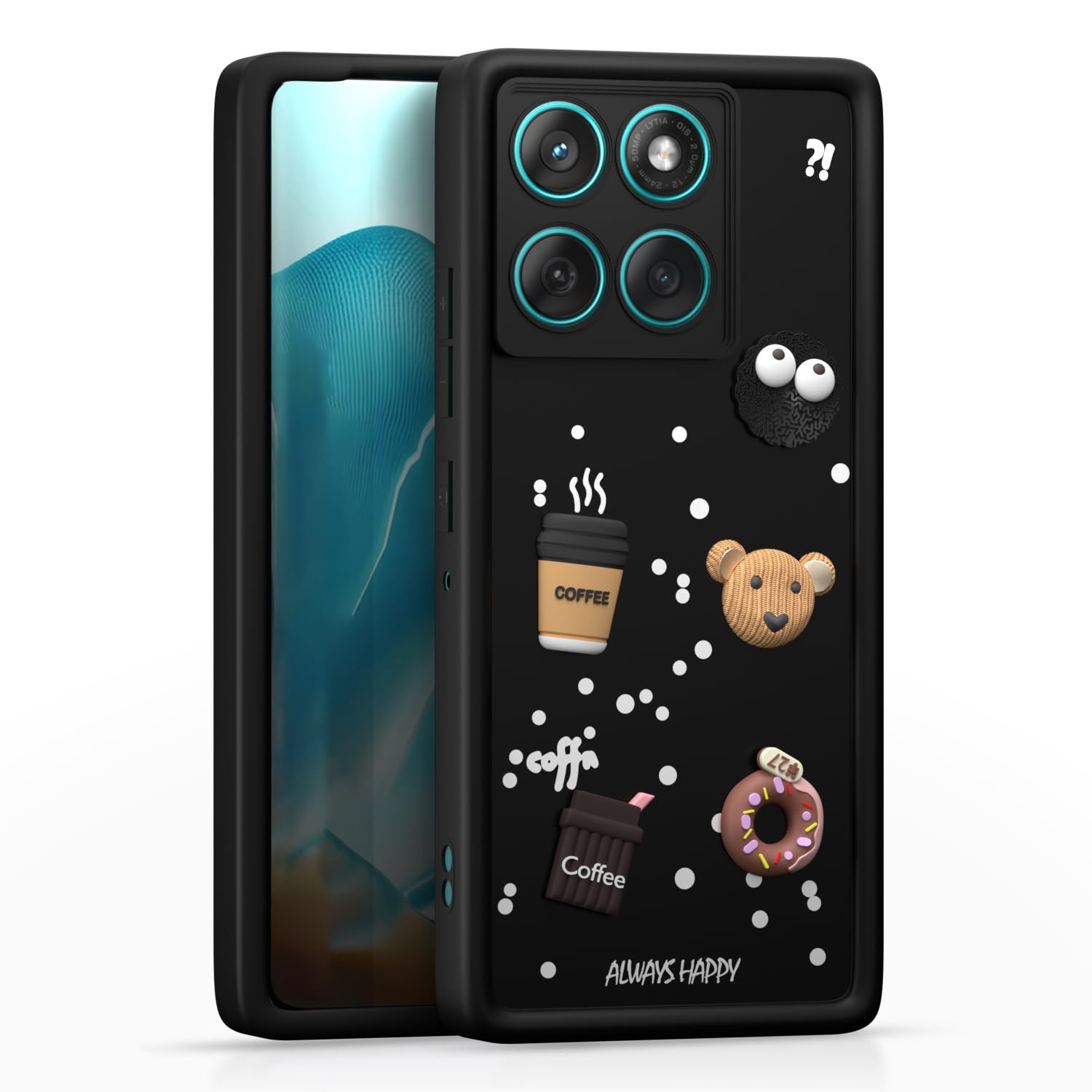 Pikkme Motorola Moto Edge 60 Fusion 5G Cute Fun Cartoon 3D Bear Coffee Back Cover (Black)
