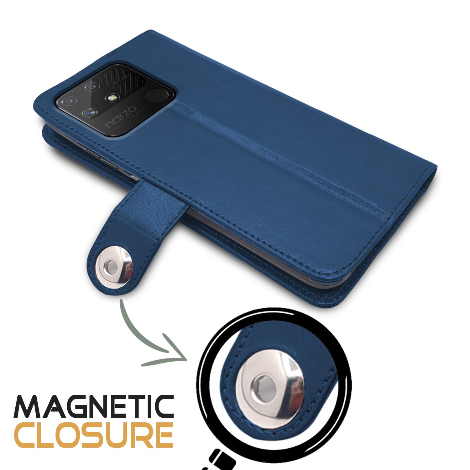Realme Narzo 50A Button flip case in blue by Pikkme – photo 4