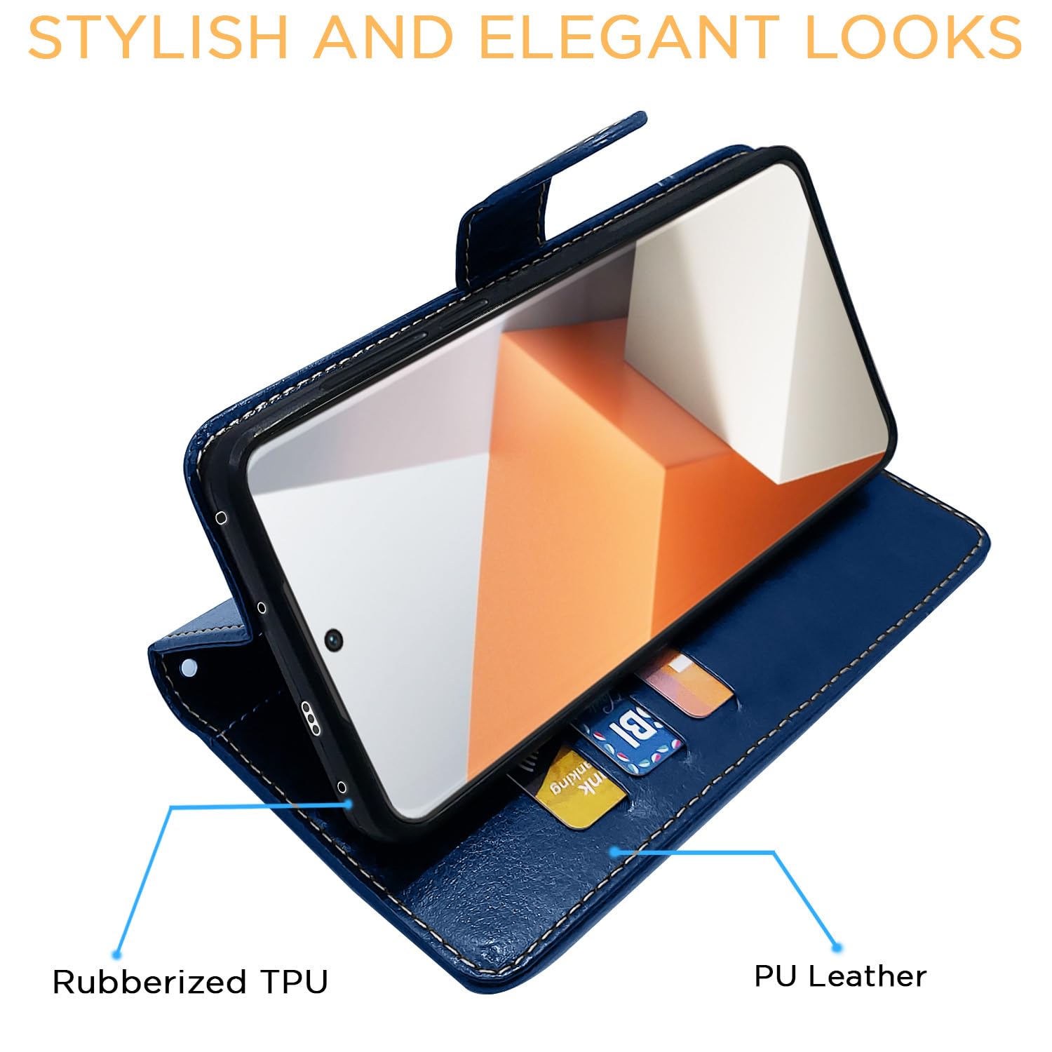 Redmi Note 13 Pro Plus 5G Magnetic wallet flip cover in blue & brown by Pikkme – photo 5