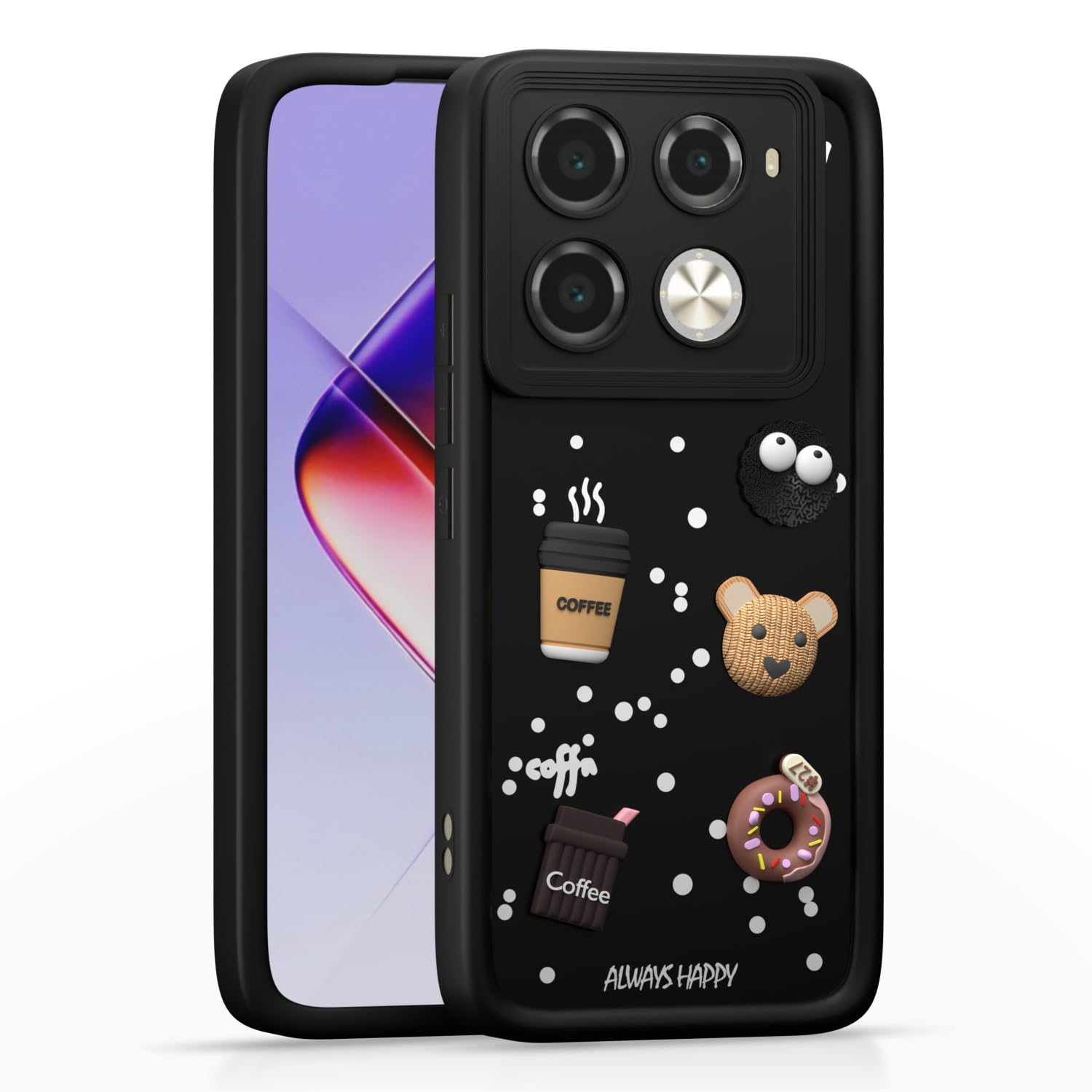 Pikkme Infinix Note 40 Pro 5G Cute Fun Cartoon 3D Bear Coffee Back Cover (Black)