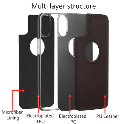 Pikkme iPhone XR Silver Electroplated Chrome Leather Back Cover (Coffee)