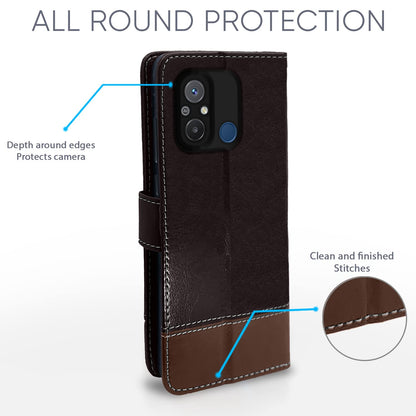 Pikkme Redmi 12C Constrast Flip Cover |  Coffee & Brown