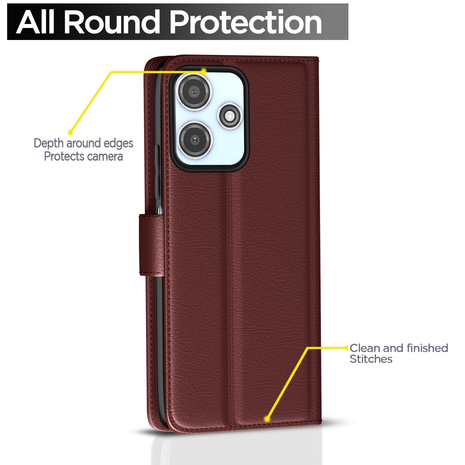 Redmi 12/Poco M6 Pro 5G wallet flip cover in brown by Pikkme – photo 4