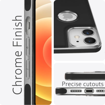 Pikkme iPhone 12 Mini Silver Electroplated Chrome Leather Back Cover (Black)