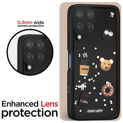 Pikkme Samsung Galaxy M12 / F12 / A12 Cute Fun Cartoon 3D Bear Coffee Back Cover (Black)