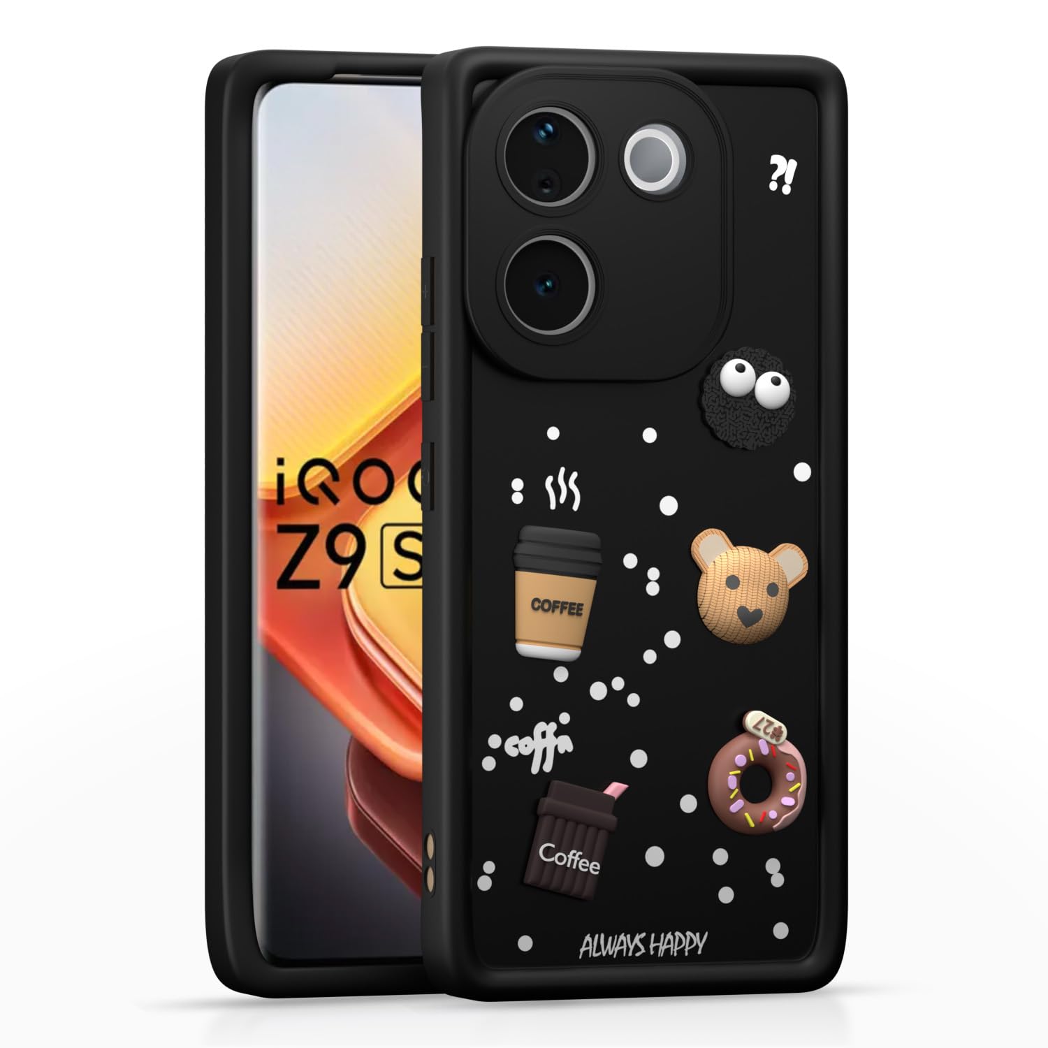 Pikkme Vivo T3 Pro 5G / iQOO Z9s Pro 5G Cute Fun Cartoon 3D Bear Coffee Back Cover (Black)