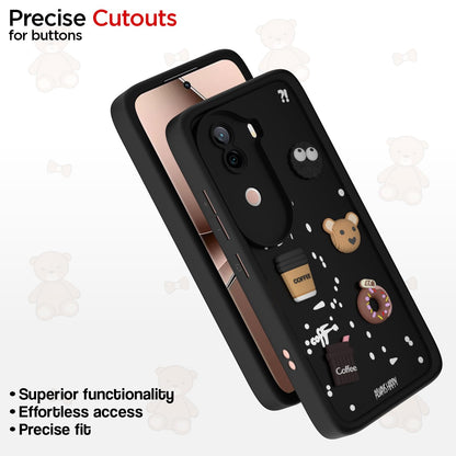 Pikkme iQoo Z9s 5G / Vivo V40e 5G Cute Fun Cartoon 3D Bear Coffee Back Cover (Black)