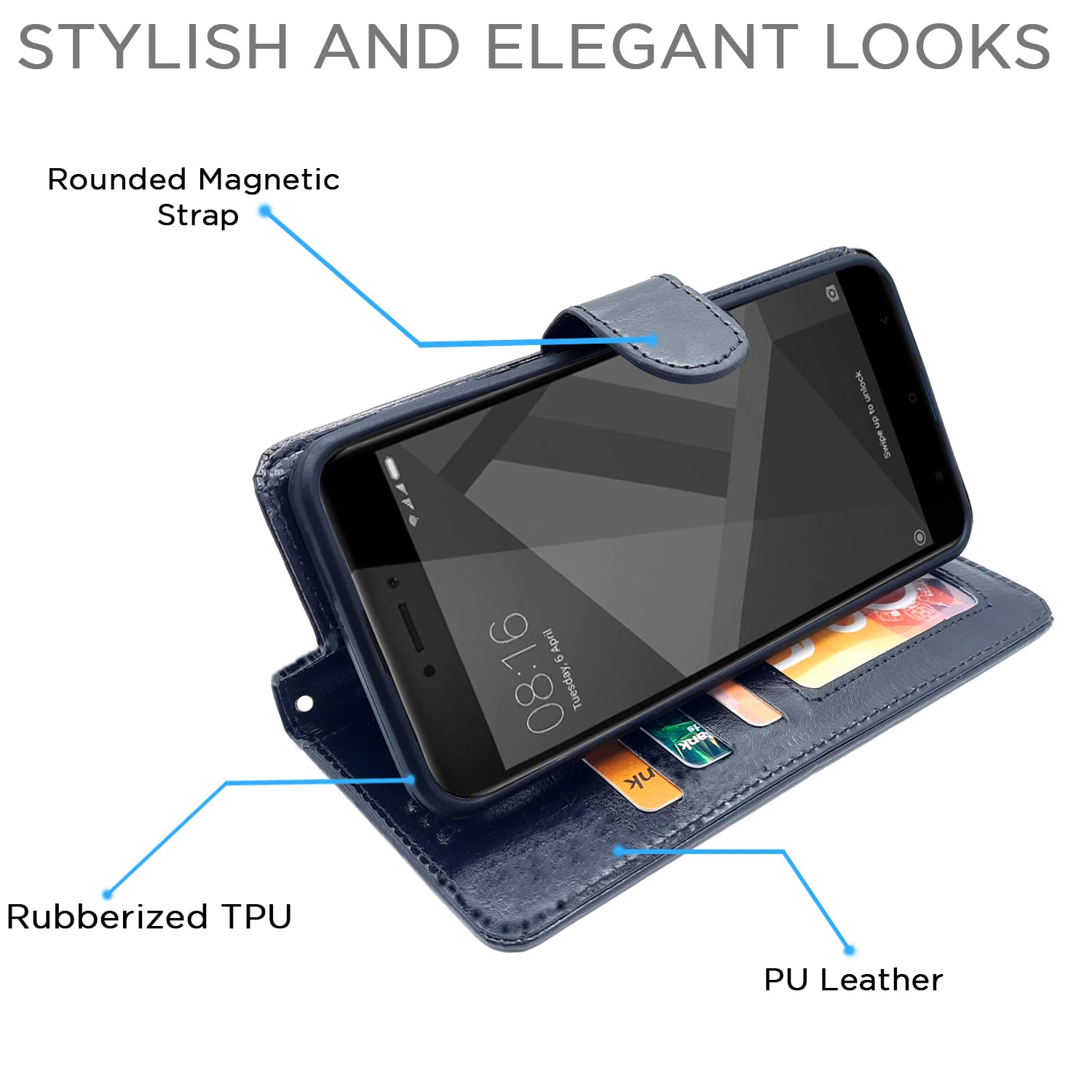 Pikkme Redmi 4 Vintage Flip Cover (Black)