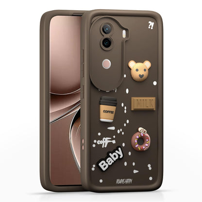 Pikkme iQoo Z9s 5G / Vivo V40e 5G Cute Fun Cartoon 3D Bear Coffee Back Cover (Brown)