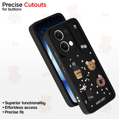 Pikkme Oppo Reno 13 5G Cute Fun Cartoon 3D Bear Coffee Back Cover (Black)