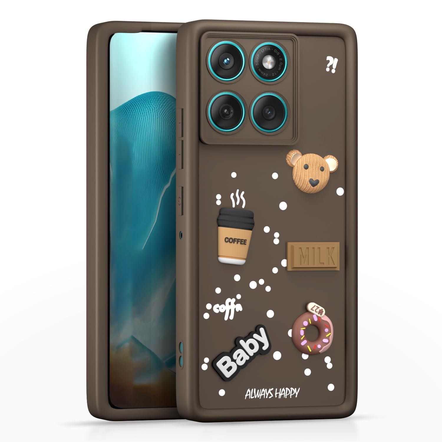 Pikkme Motorola Moto Edge 60 Fusion 5G Cute Fun Cartoon 3D Bear Coffee Back Cover (Brown)