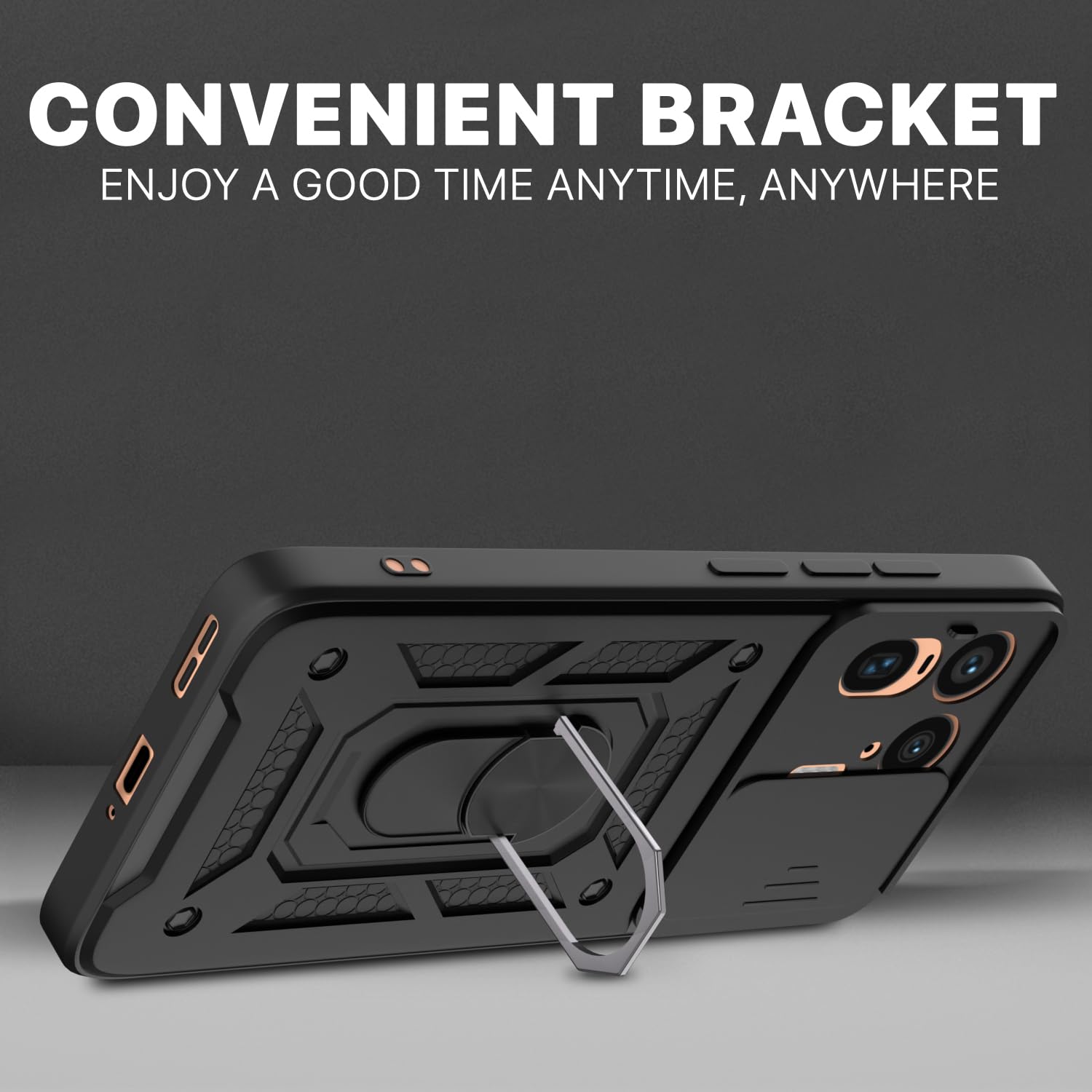 Pikkme Motorola Moto Edge 50 Ultra 5G Sliding Camera Shield & Stand D10 Tough Armor Back Cover (Black)
