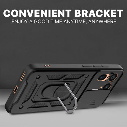 Pikkme Motorola Moto Edge 50 Ultra 5G Sliding Camera Shield & Stand D10 Tough Armor Back Cover (Black)