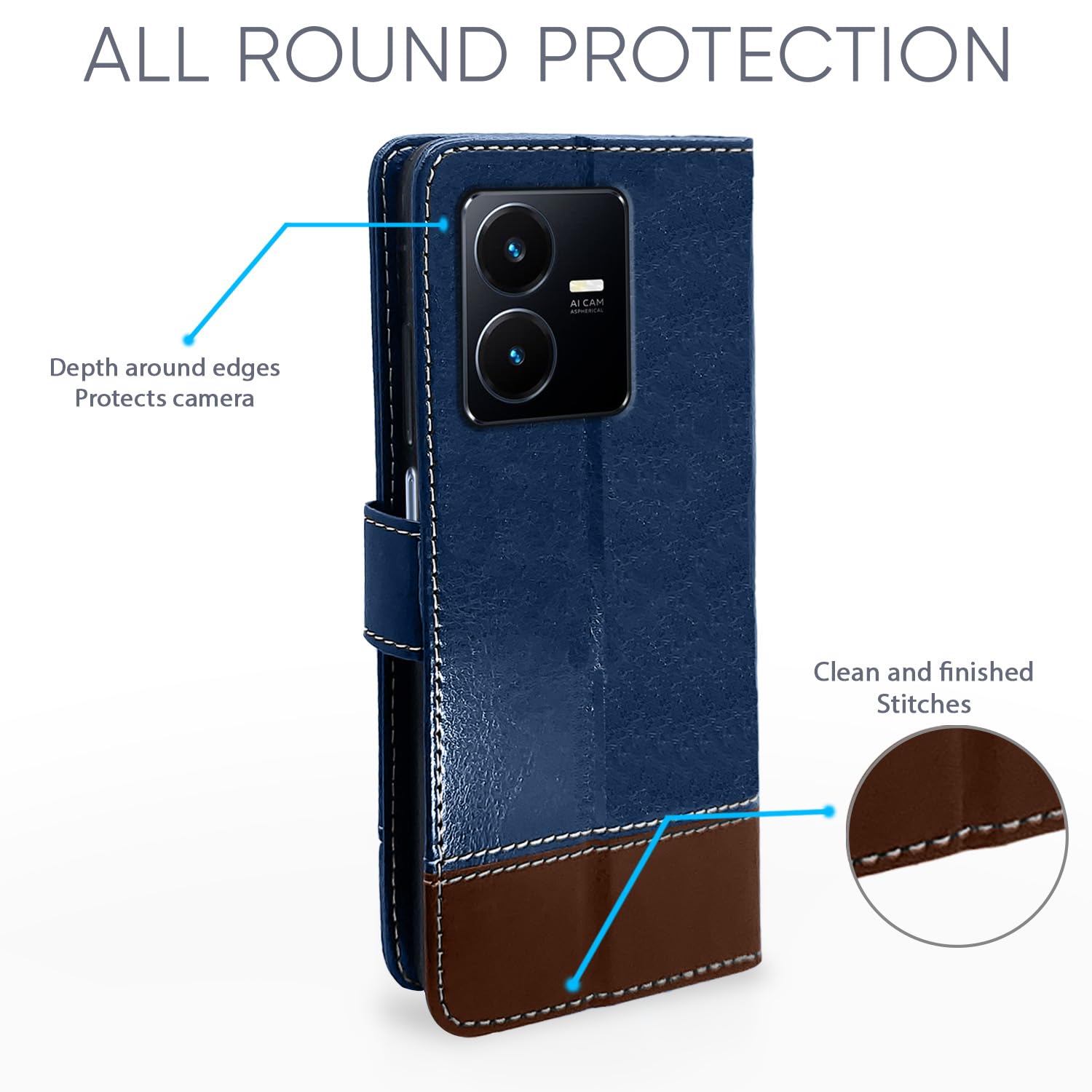 Vivo Y22 flip case in blue & brown by Pikkme – photo 3