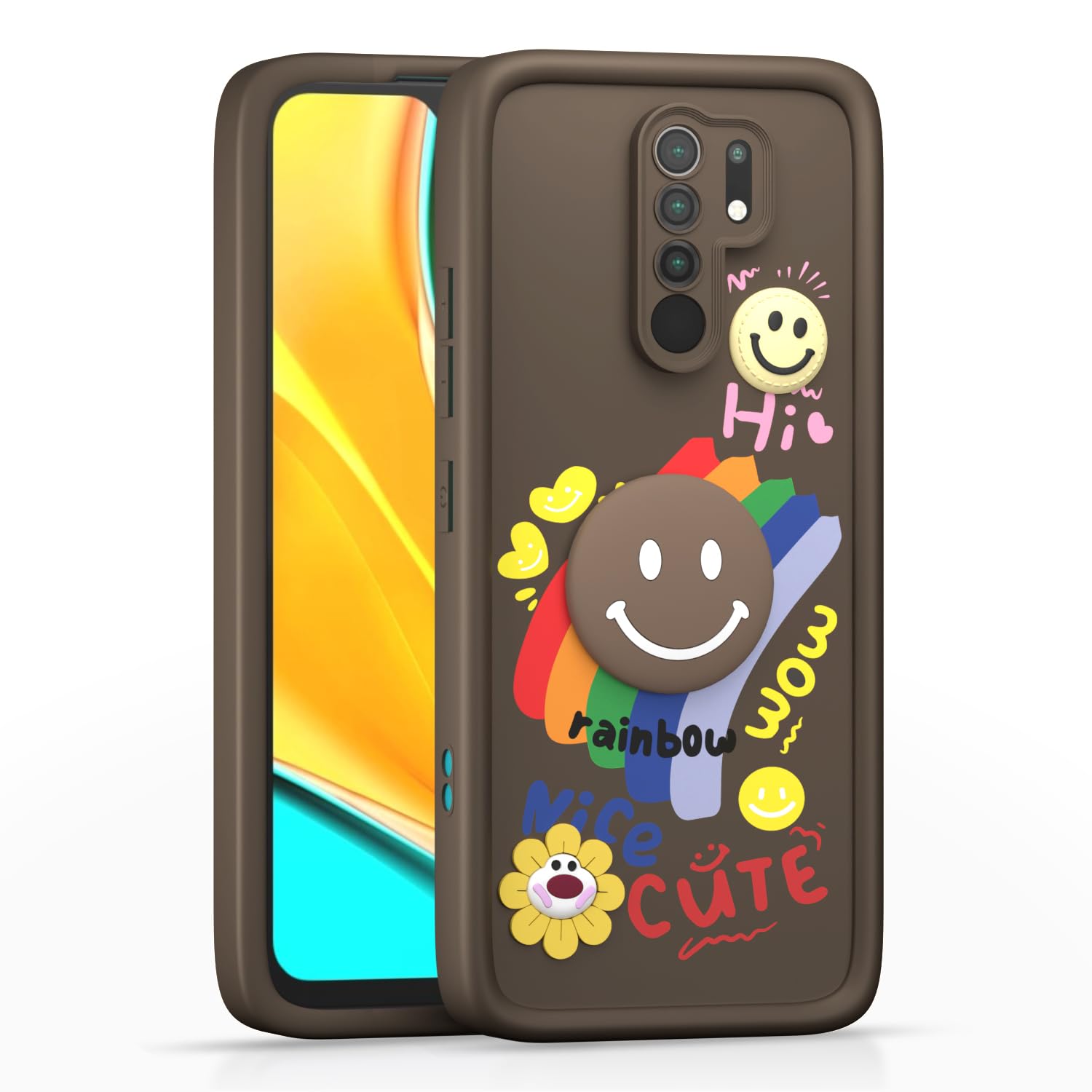 Pikkme brown Soft Silicone back cover for Redmi 9 Prime/Poco M2
