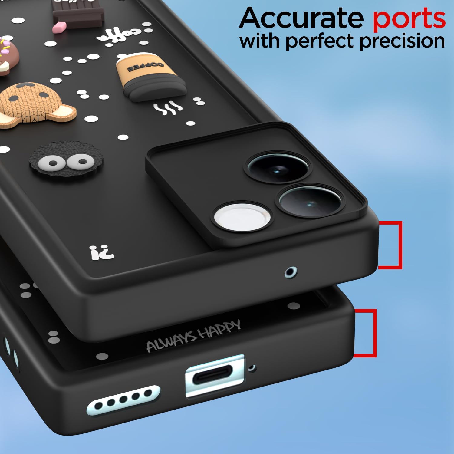 Pikkme iQOO Z7 Pro 5G Cute Fun Cartoon 3D Bear Coffee Back Cover (Black)