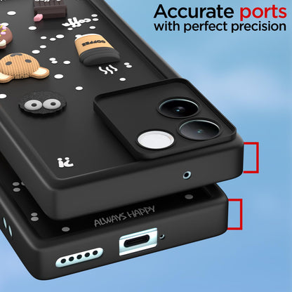 Pikkme iQOO Z7 Pro 5G Cute Fun Cartoon 3D Bear Coffee Back Cover (Black)