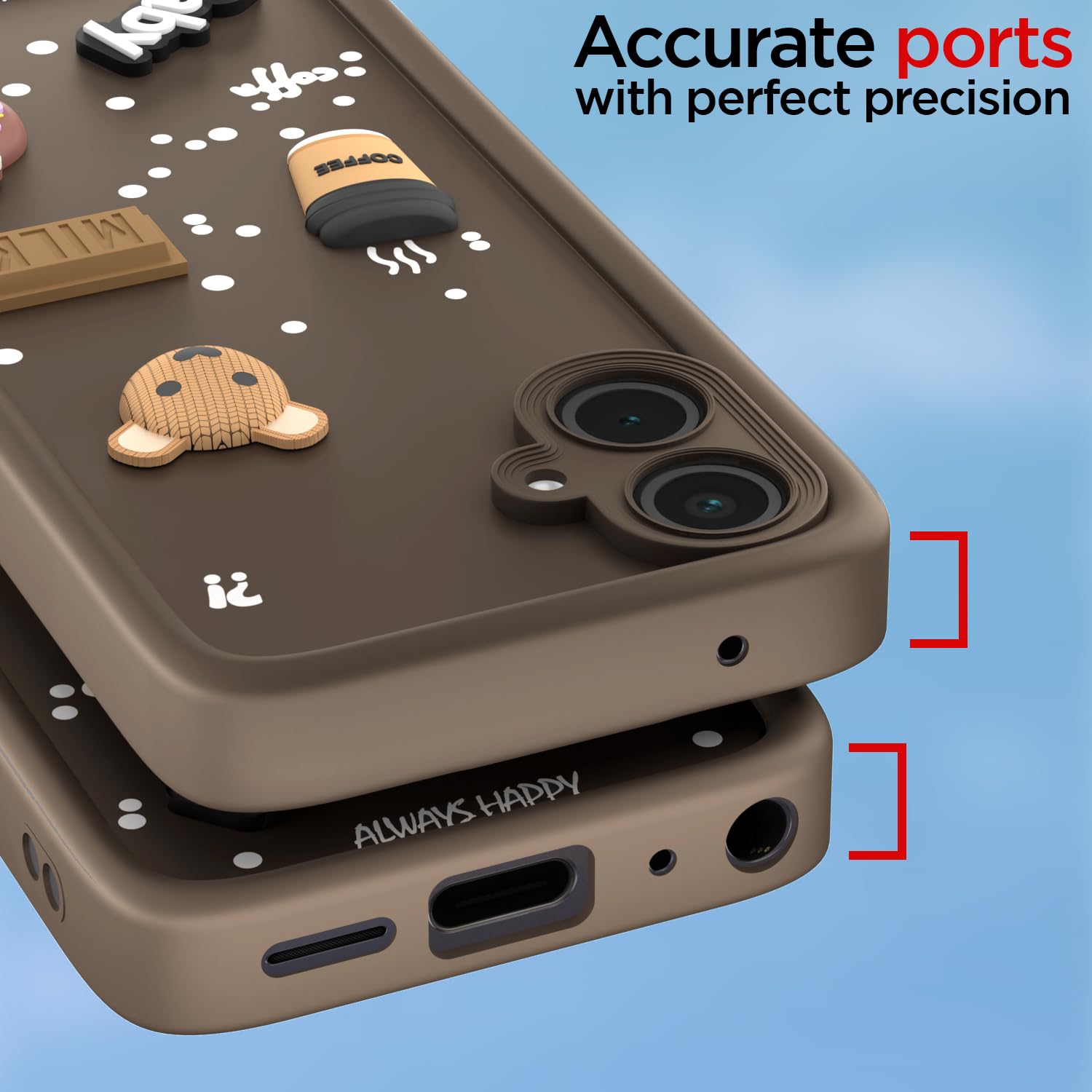 Pikkme Samsung Galaxy M05 / A05 / F05 Cute Fun Cartoon 3D Bear Coffee Back Cover (Brown)