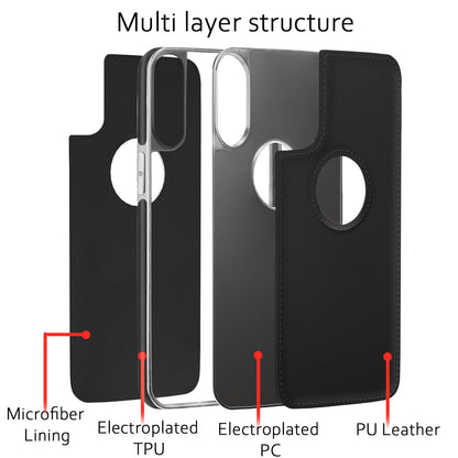 Pikkme iPhone Xs Max Silver Electroplated Chrome Leather Back Cover (Black)