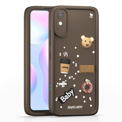 Pikkme Redmi 9A / 9i / 9A Sport Cute Fun Cartoon 3D Bear Coffee Back Cover (Brown)