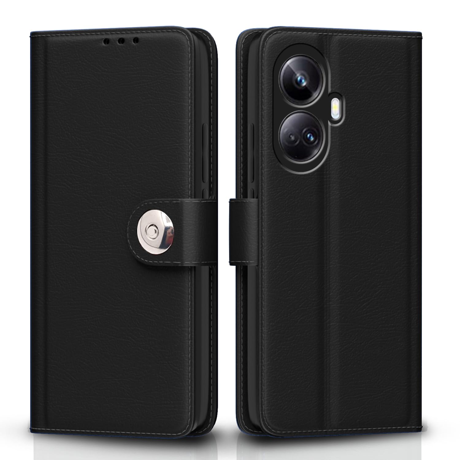 Pikkme Realme 10 Pro Plus 5G Button black wallet flip cover