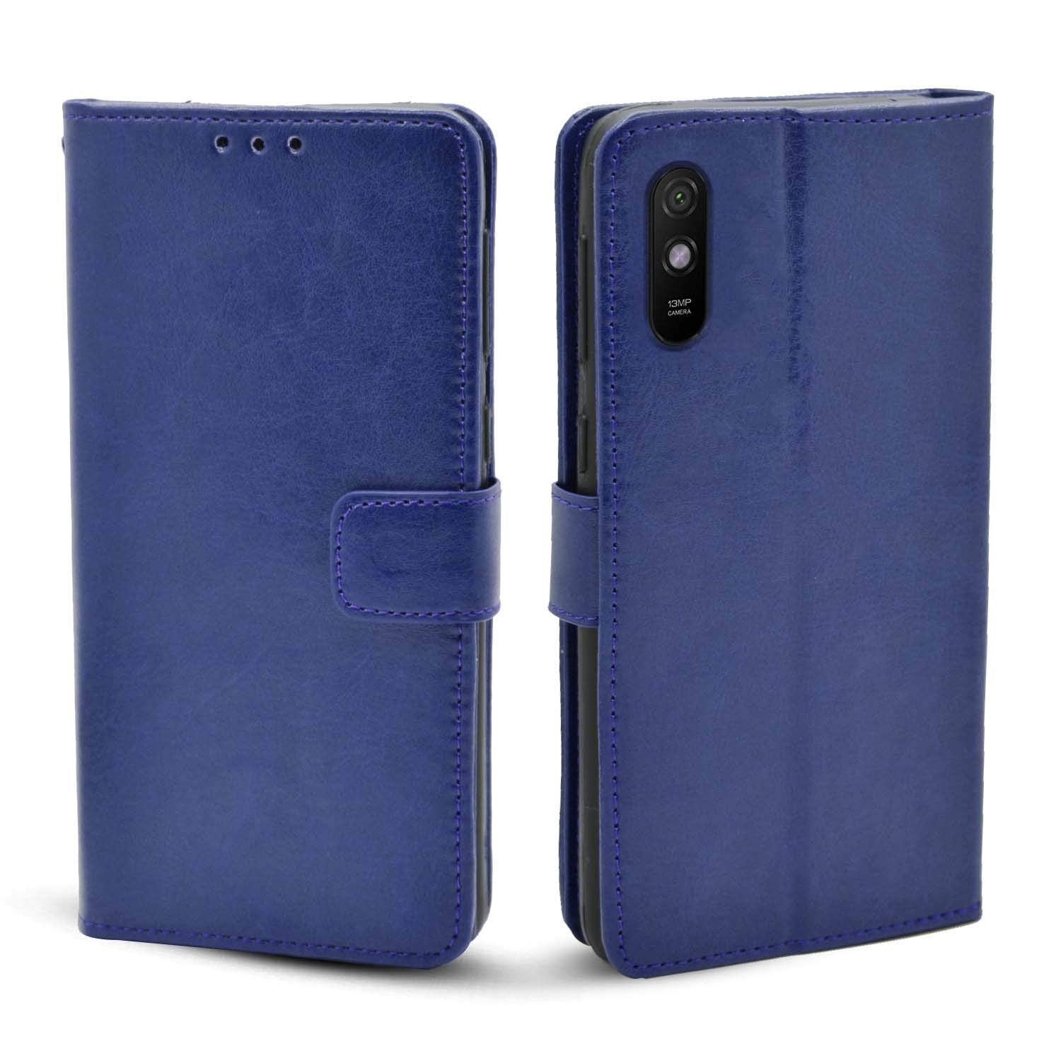 Pikkme Redmi 9A / 9i Leather Flip Cover Wallet Case for Redmi 9A / 9i Vintage Flip Cover (Blue)