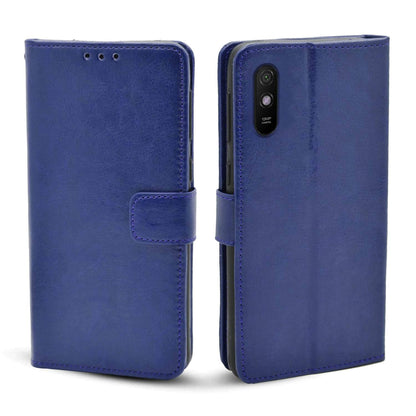 Pikkme Redmi 9A / 9i Leather Flip Cover Wallet Case for Redmi 9A / 9i Vintage Flip Cover (Blue)