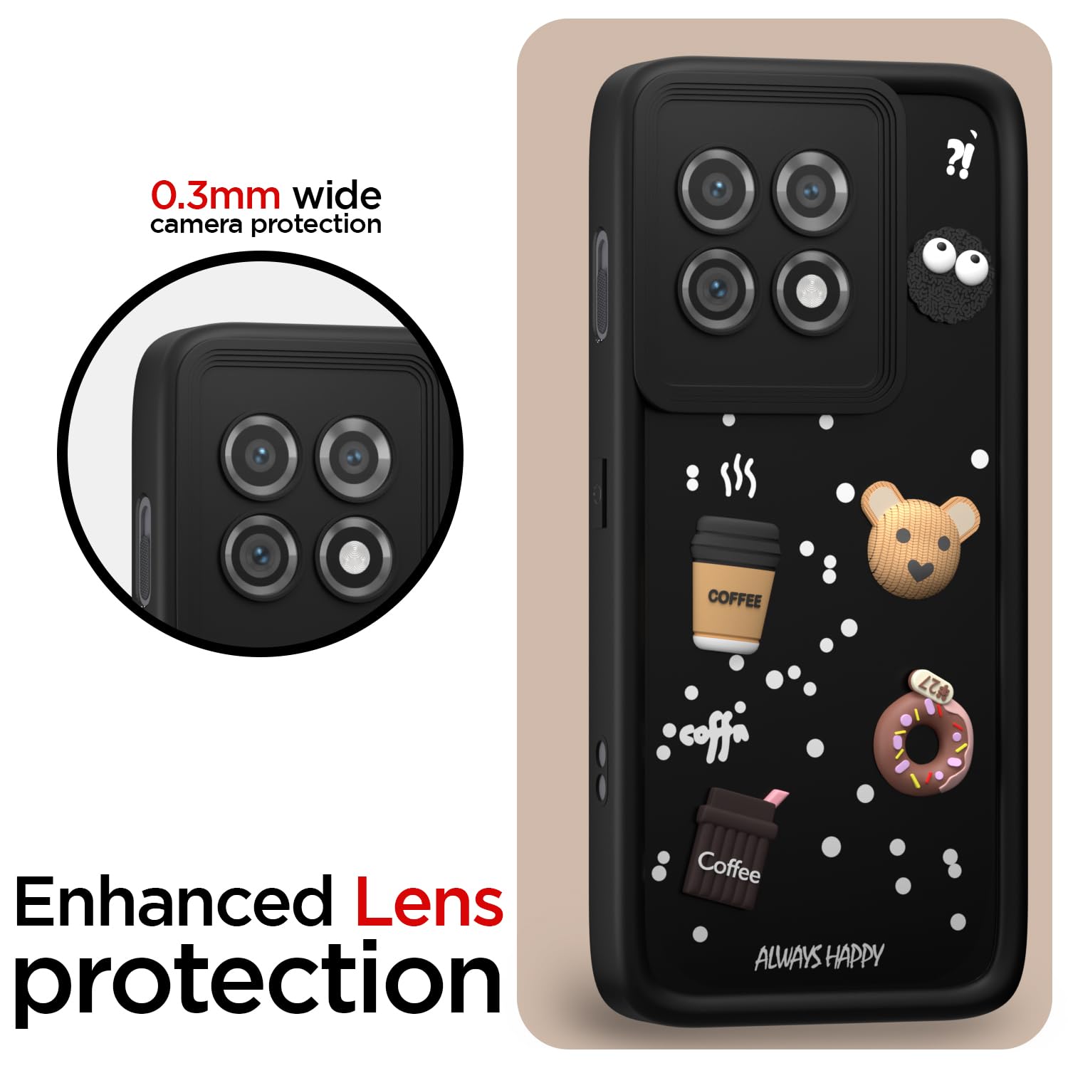 Pikkme OnePlus 11 5G Cute Fun Cartoon 3D Bear Coffee Back Cover (Black)