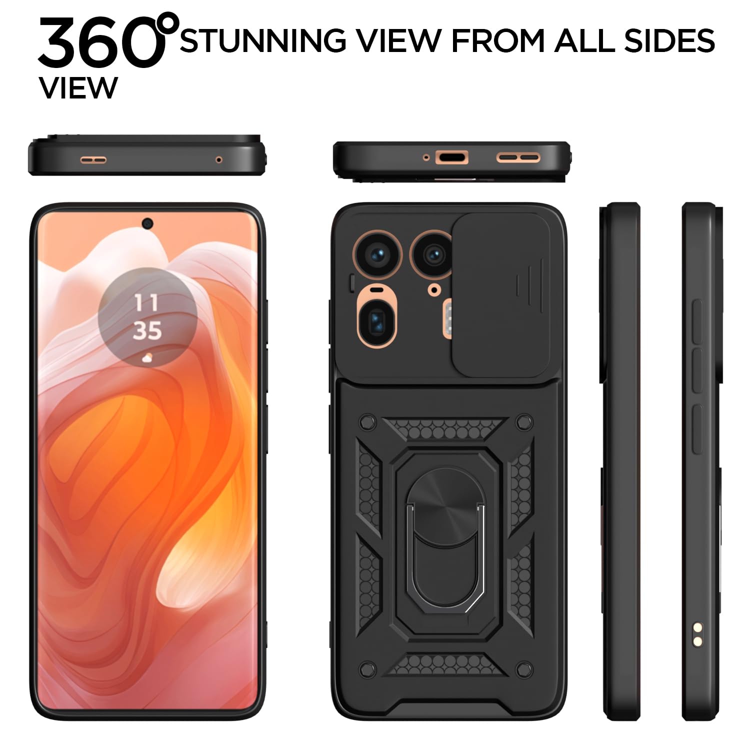 Pikkme Motorola Moto Edge 50 Ultra 5G Sliding Camera Shield & Stand D10 Tough Armor Back Cover (Black)