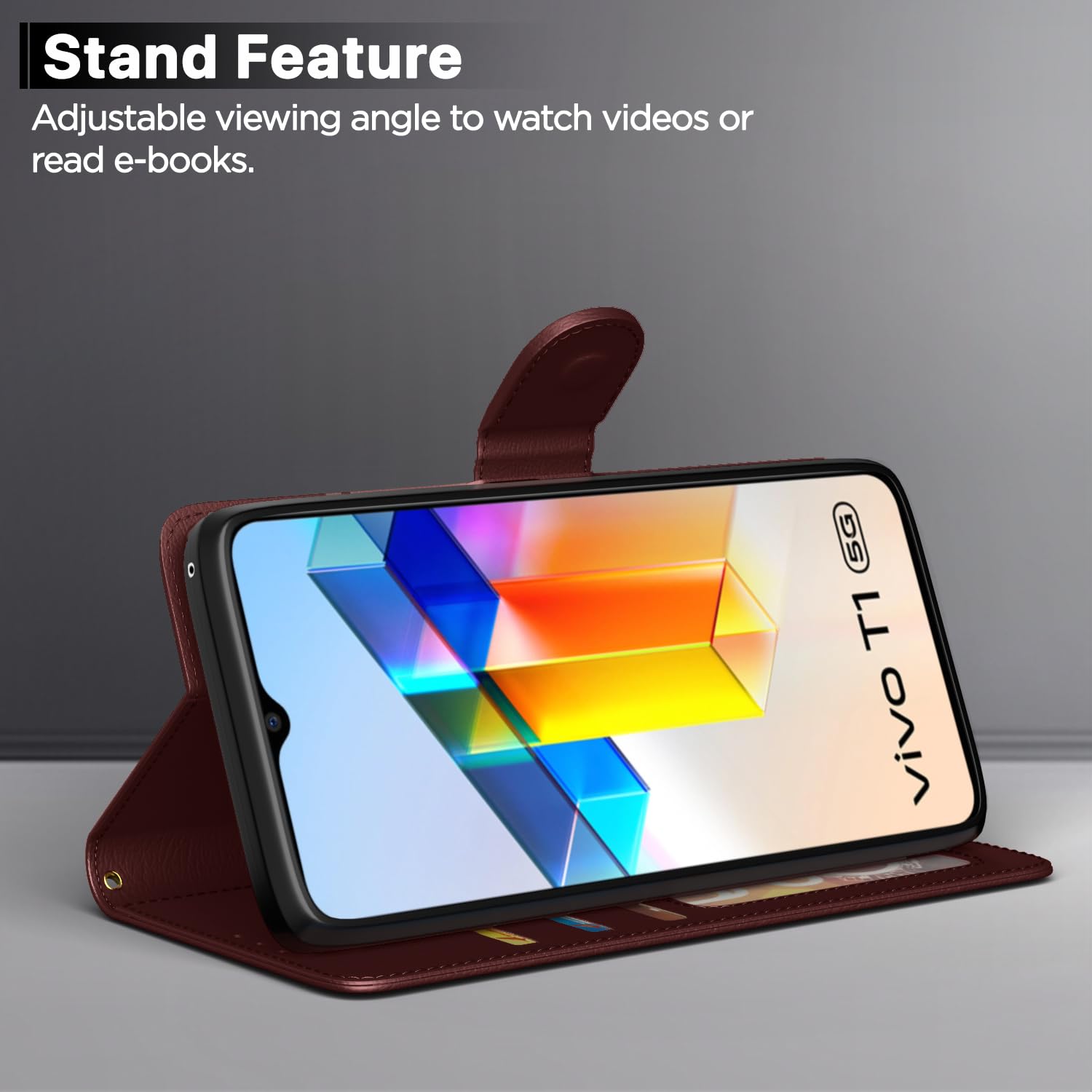 Brown Wallet flip case for Vivo T1/Y75/iQOO Z6 5G – Pikkme – photo 3