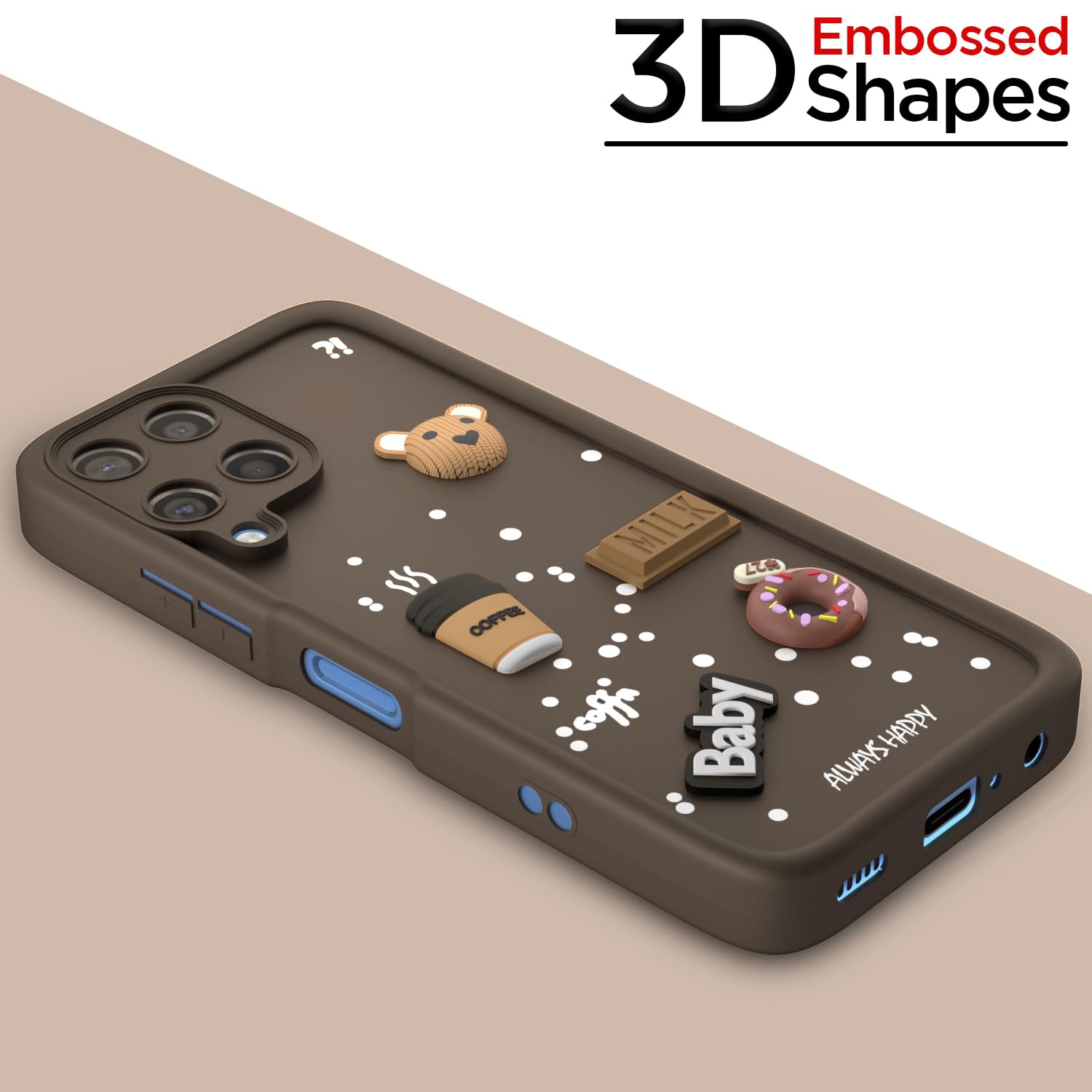 Pikkme Samsung Galaxy M12 / F12 / A12 Cute Fun Cartoon 3D Bear Coffee Back Cover (Brown)