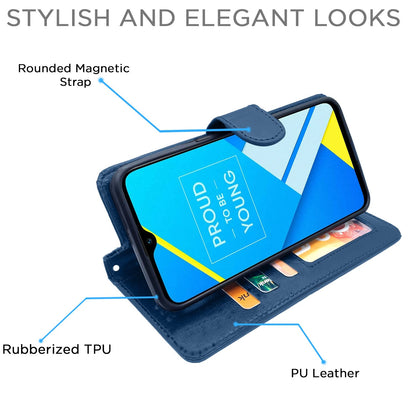 Pikkme Realme C2 Vintage Flip Cover | Blue