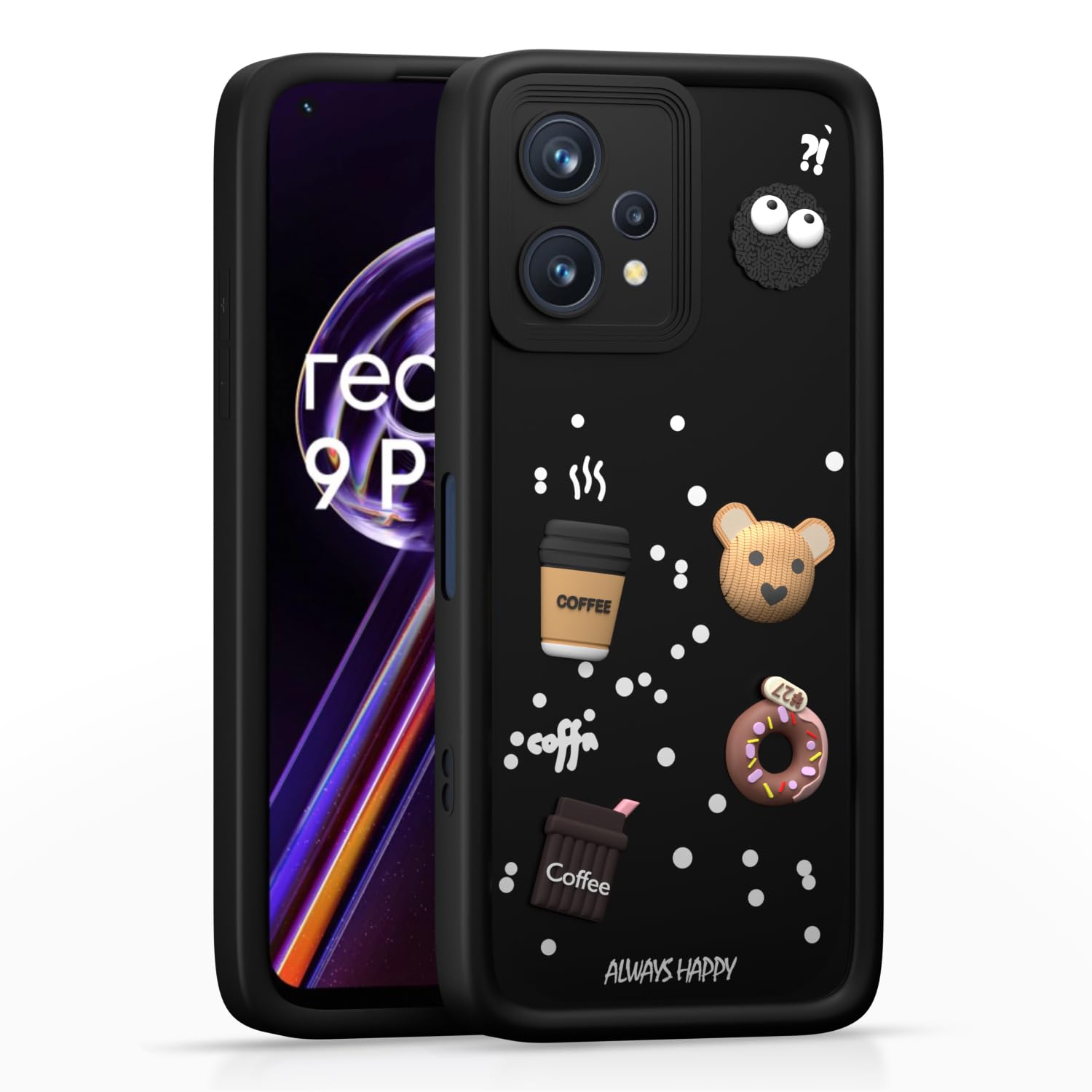 Pikkme Realme 9 Pro 5G Cute Fun Cartoon 3D Bear Coffee Back Cover (Black)