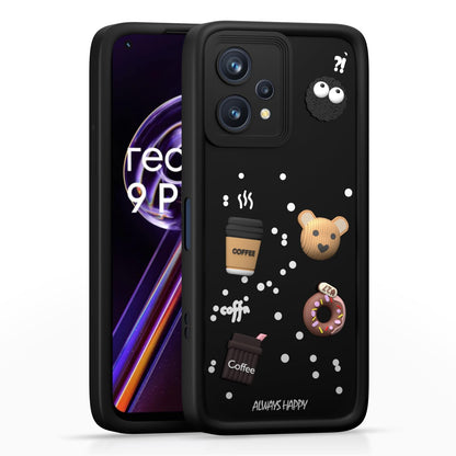 Pikkme Realme 9 Pro 5G Cute Fun Cartoon 3D Bear Coffee Back Cover (Black)