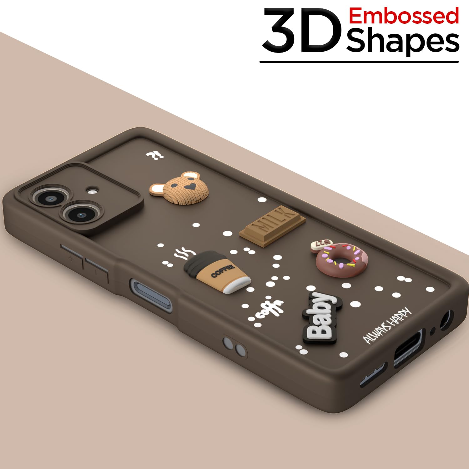Pikkme Bumper Case for Moto G54 5G / G64 5G Cute Fun Cartoon 3D Bear Coffee Back Cover (Brown)