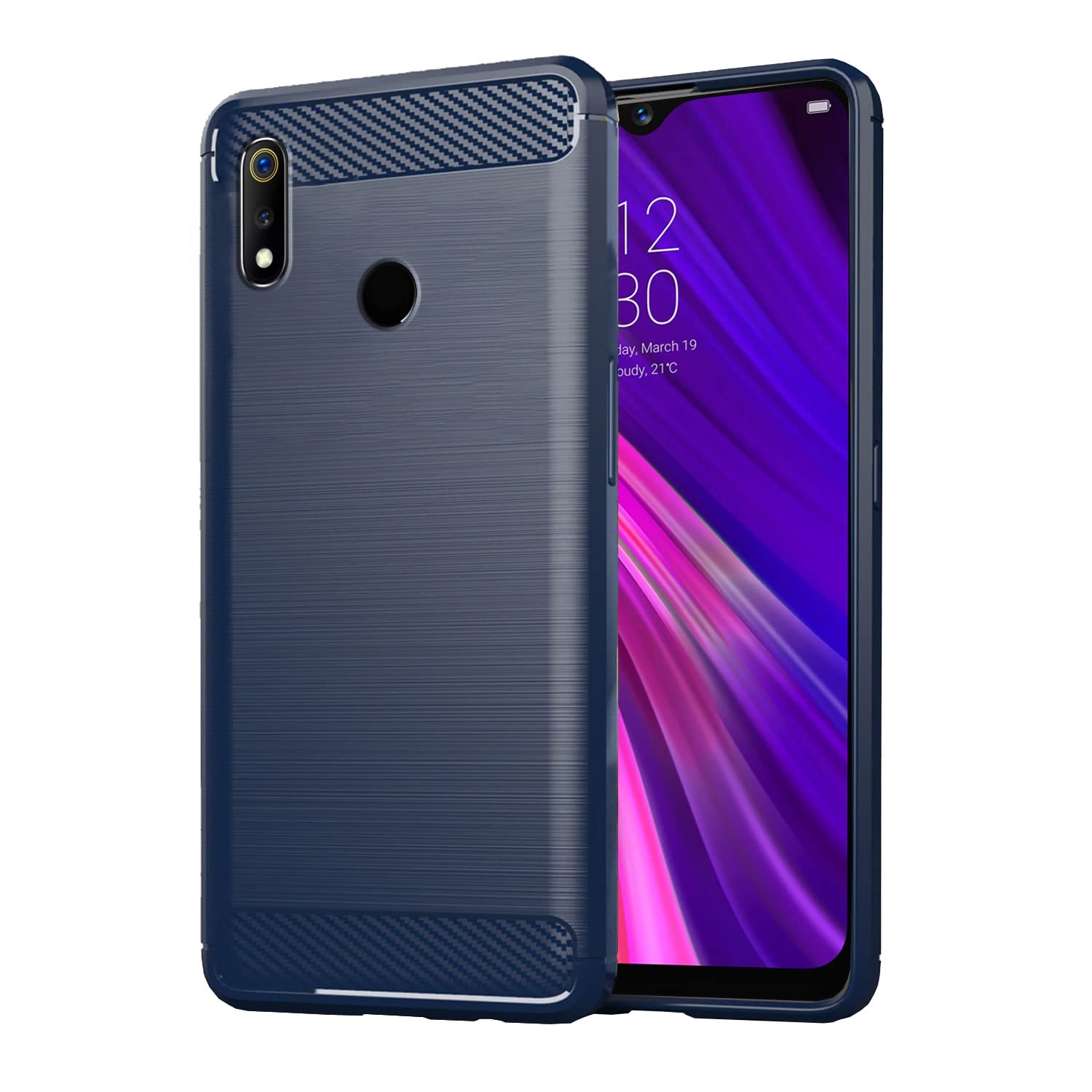  Realme 3 / 3i Hybrid Carbon Fiber Back Cover - Blue 