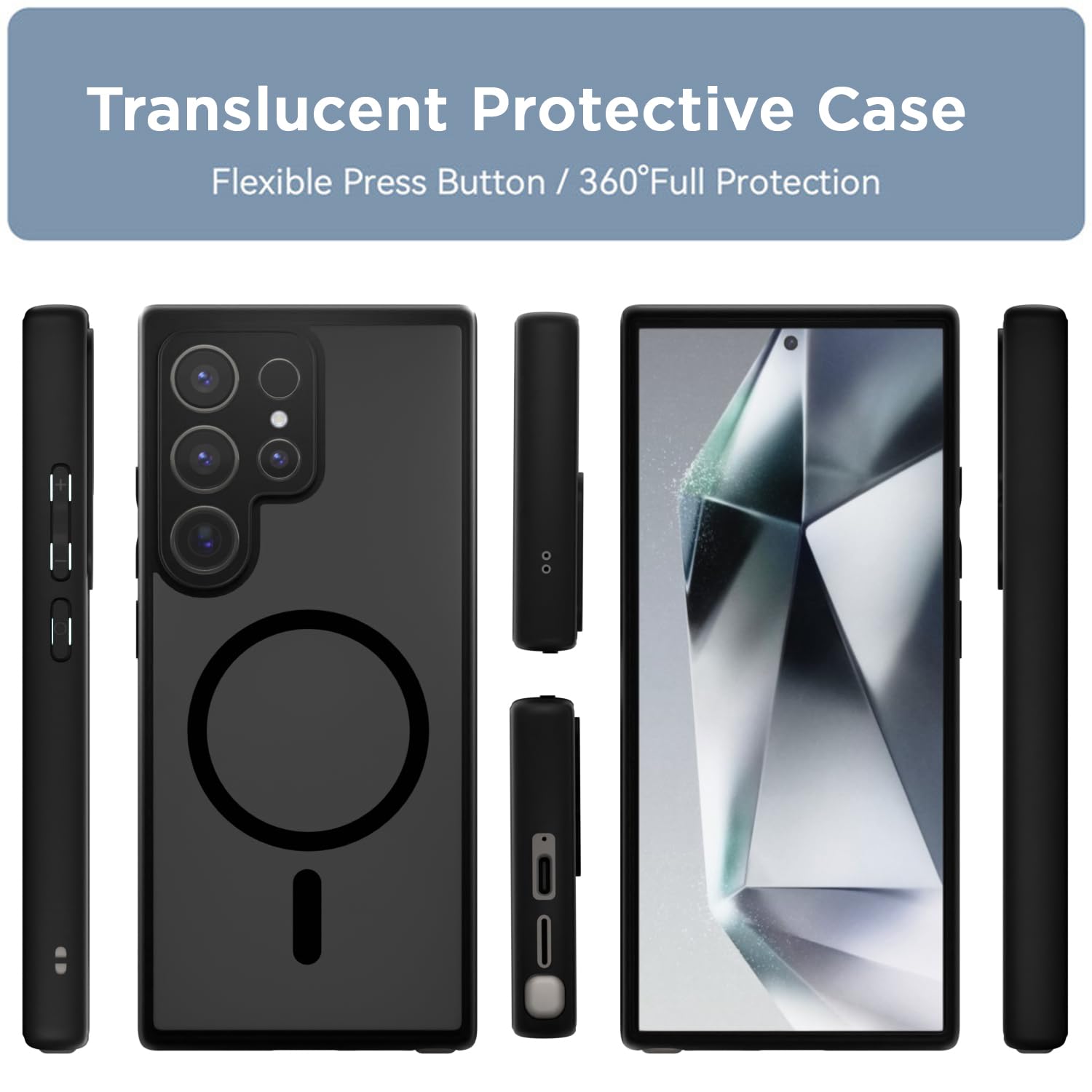 Pikkme Samsung Galaxy S24 Ultra 5G Eagle 2 Mag-Safe Smoke Shockproof Hard Transparent Back Cover (Black)