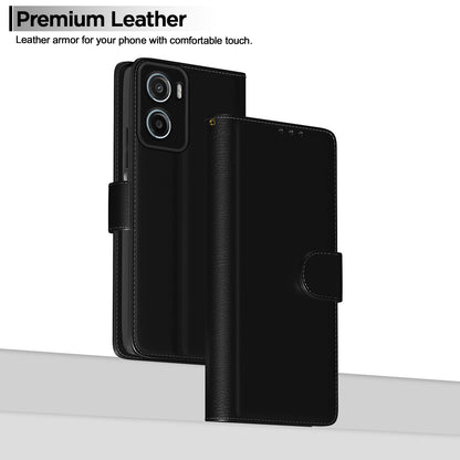 Pikkme Motorola Moto G05 Premium Leather Finish Vintage Flip Cover (Black)