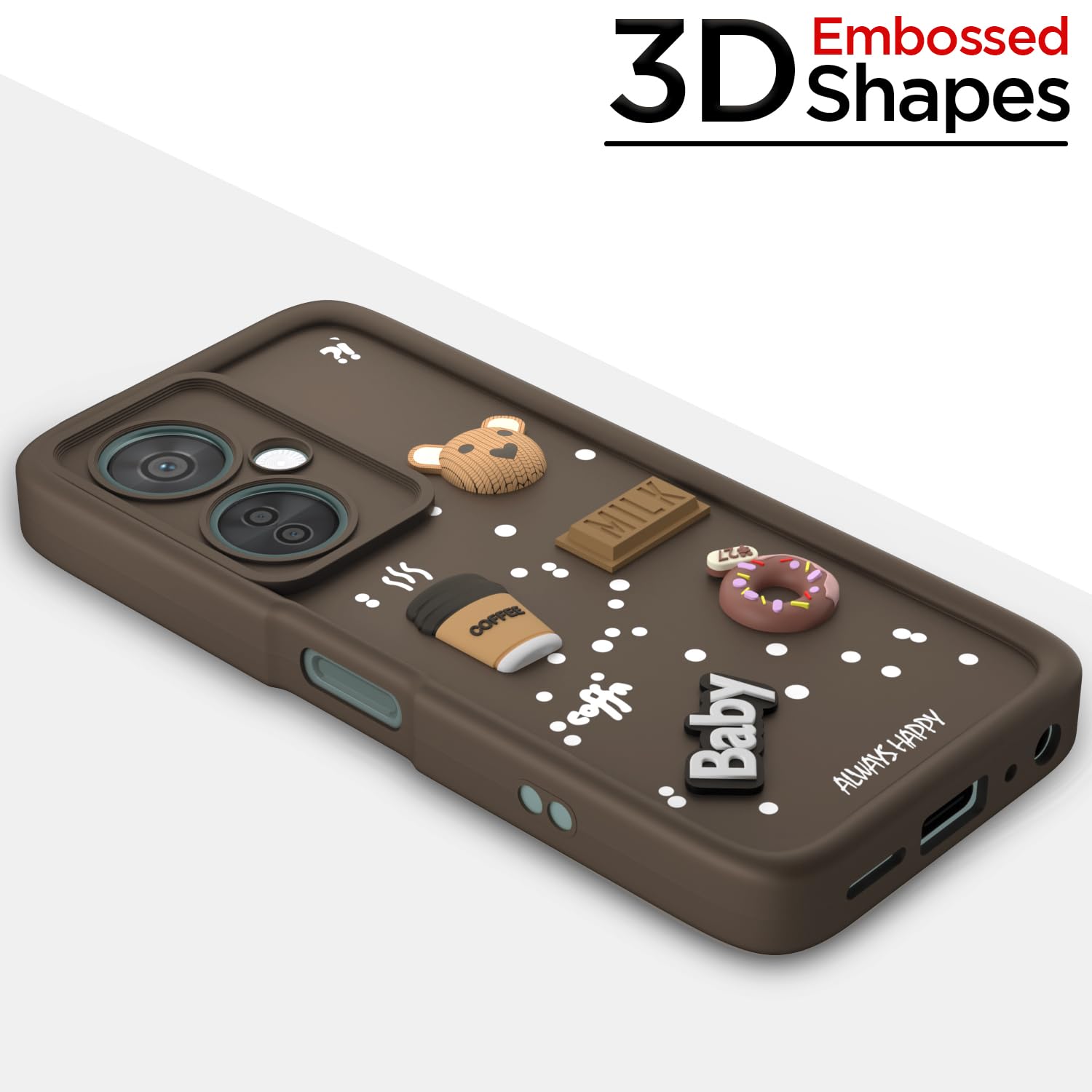Pikkme OnePlus Nord CE 3 Lite 5G / OnePlus Nord N30 5G  Cute Fun Cartoon 3D Bear Coffee Back Cover (Brown)