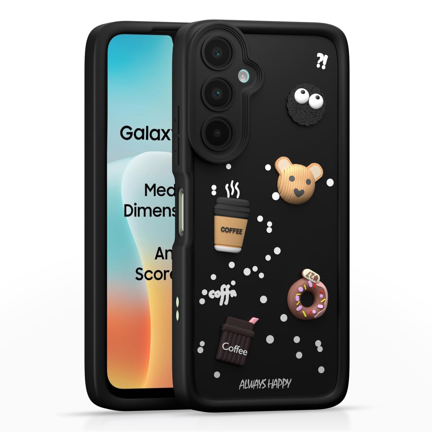 Pikkme Samsung Galaxy M16 5G Cute Fun Cartoon 3D Bear Coffee Back Cover (Black)