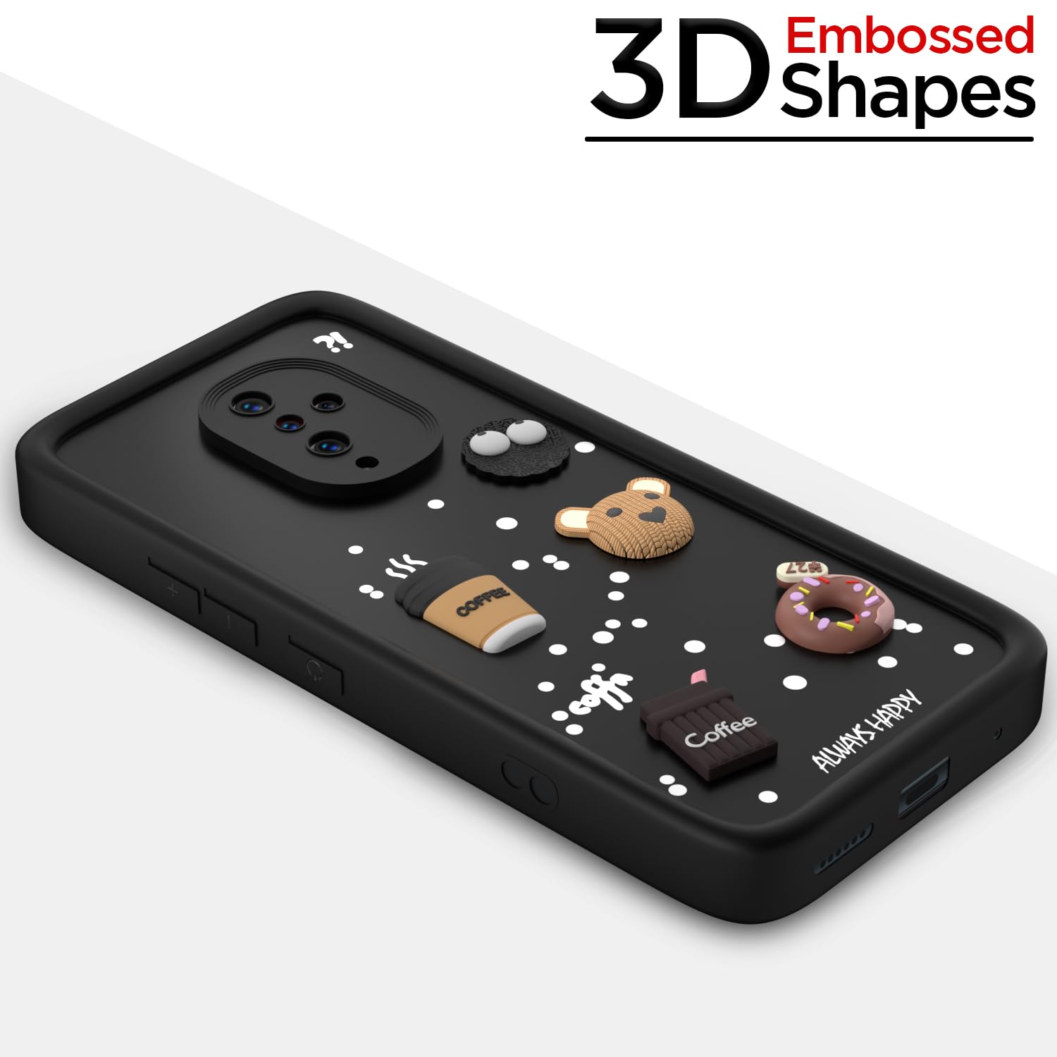 Pikkme Vivo S1 Pro Cute Fun Cartoon 3D Bear Coffee Back Cover (Black)