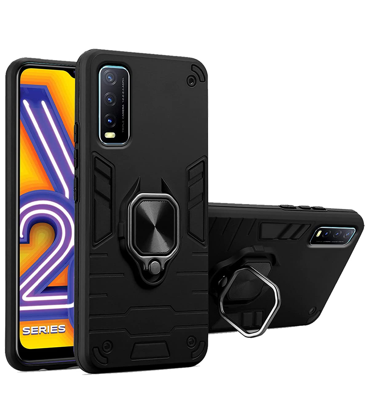 Pikkme black D5 Tough Armor back cover for Vivo Y20, Vivo Y20i