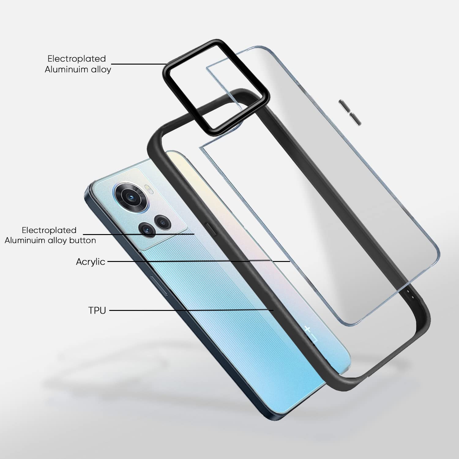 Pikkme Oneplus 10 Pro 5G Chrome Metal Ring Back Cover (Black)