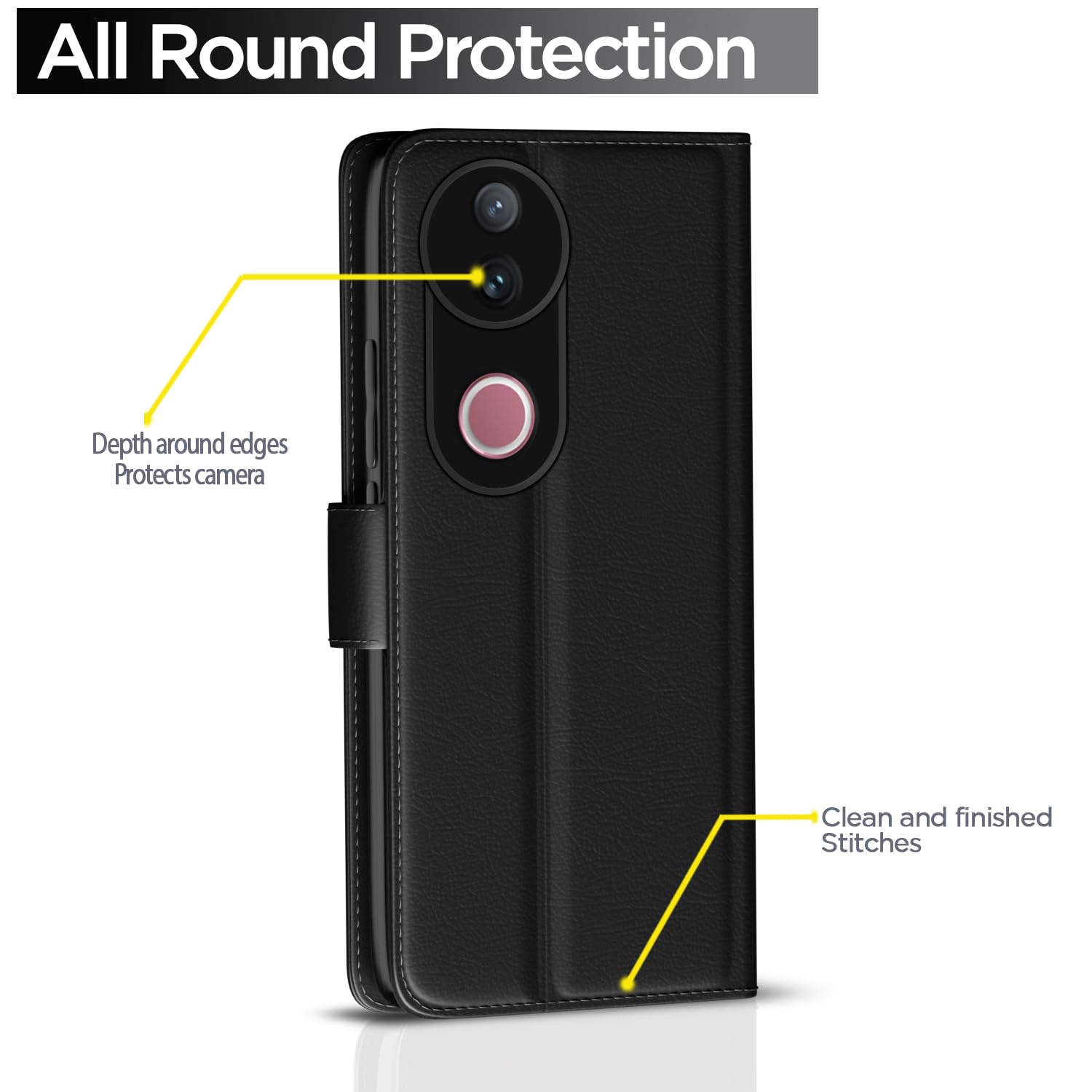 Pikkme Vivo V50 5G / V50e 5G Vintage Flip Cover (Black)